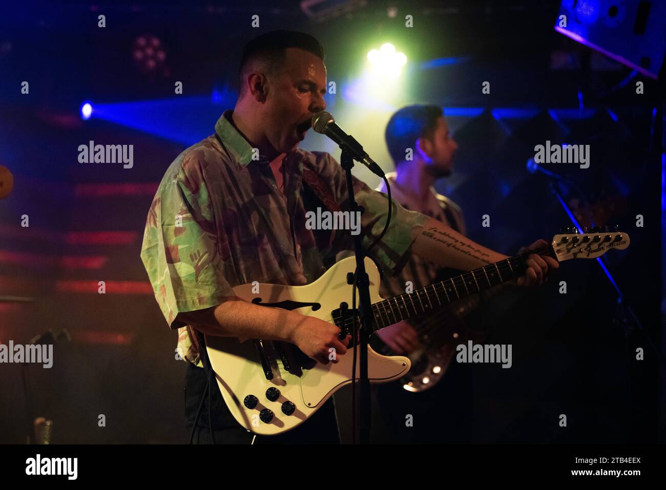 Declan Welsh and The Decadent West, a scottish power pop band, performing live in Berlin at the Badehaus. Stock Photo