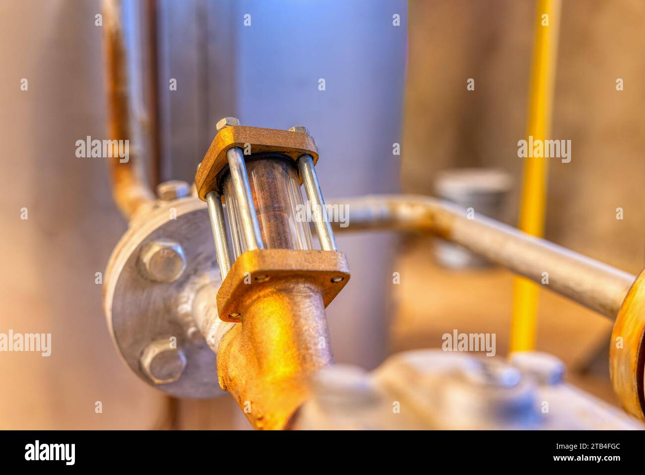 sight glass and flange industrial , brewery to watch liquid Stock Photo