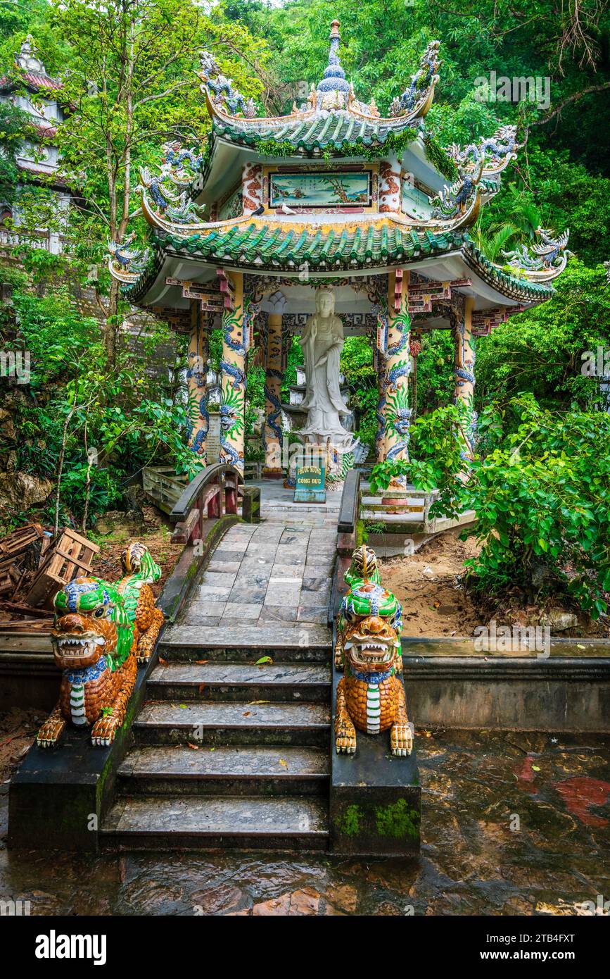 Ornate Lady Buddha Pavilion at the Linh Ung Pagoda on Marble Mountain in Vietnam Stock Photo