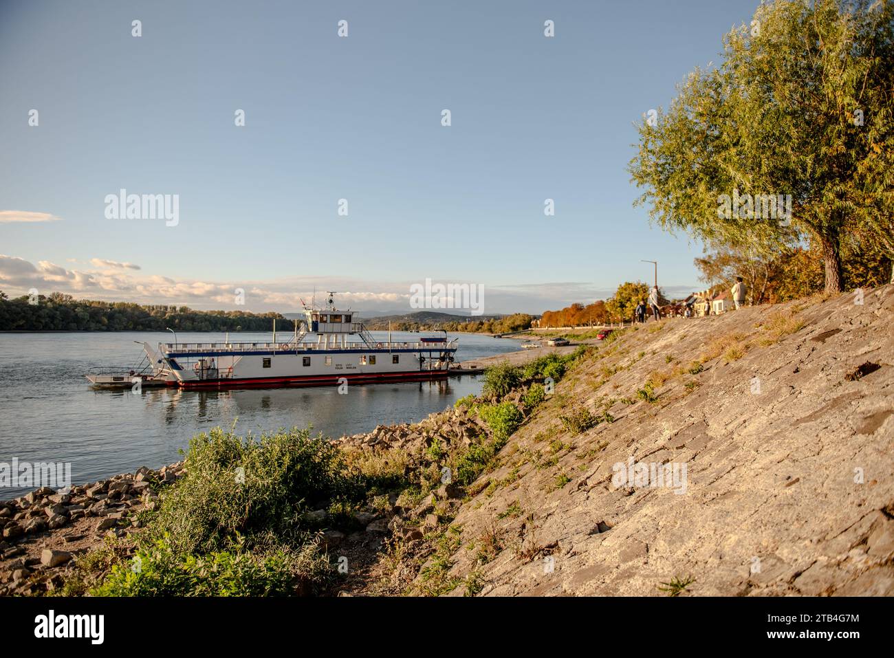 Vác, Hungary - 2023 october 10: ferry at the Danube river port near the wharf Stock Photo
