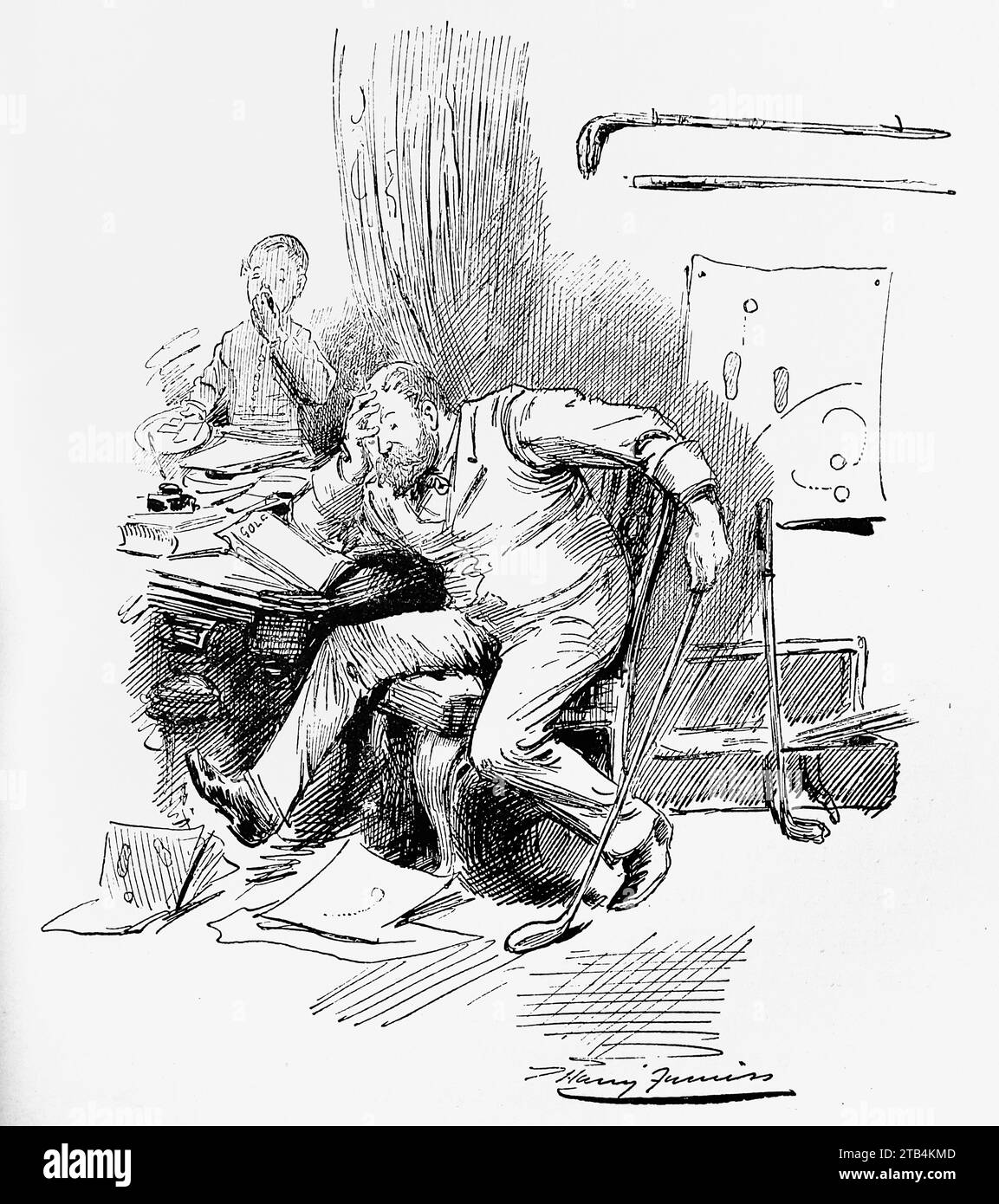 A Bad Case, by H. Furniss. From an illustration about golf, dating from 1889 to 1901. The history of golf is a long one. Though its origins are disputed, historians are generally agreed that what is known as “modern” golf began in the Middle Ages in Scotland. It was not until the mid to late nineteenth century that this sport became more popular in wider Britain, the British Empire and then the United States. Over the years the humble golf ball and golf club have changed vastly. Stock Photo