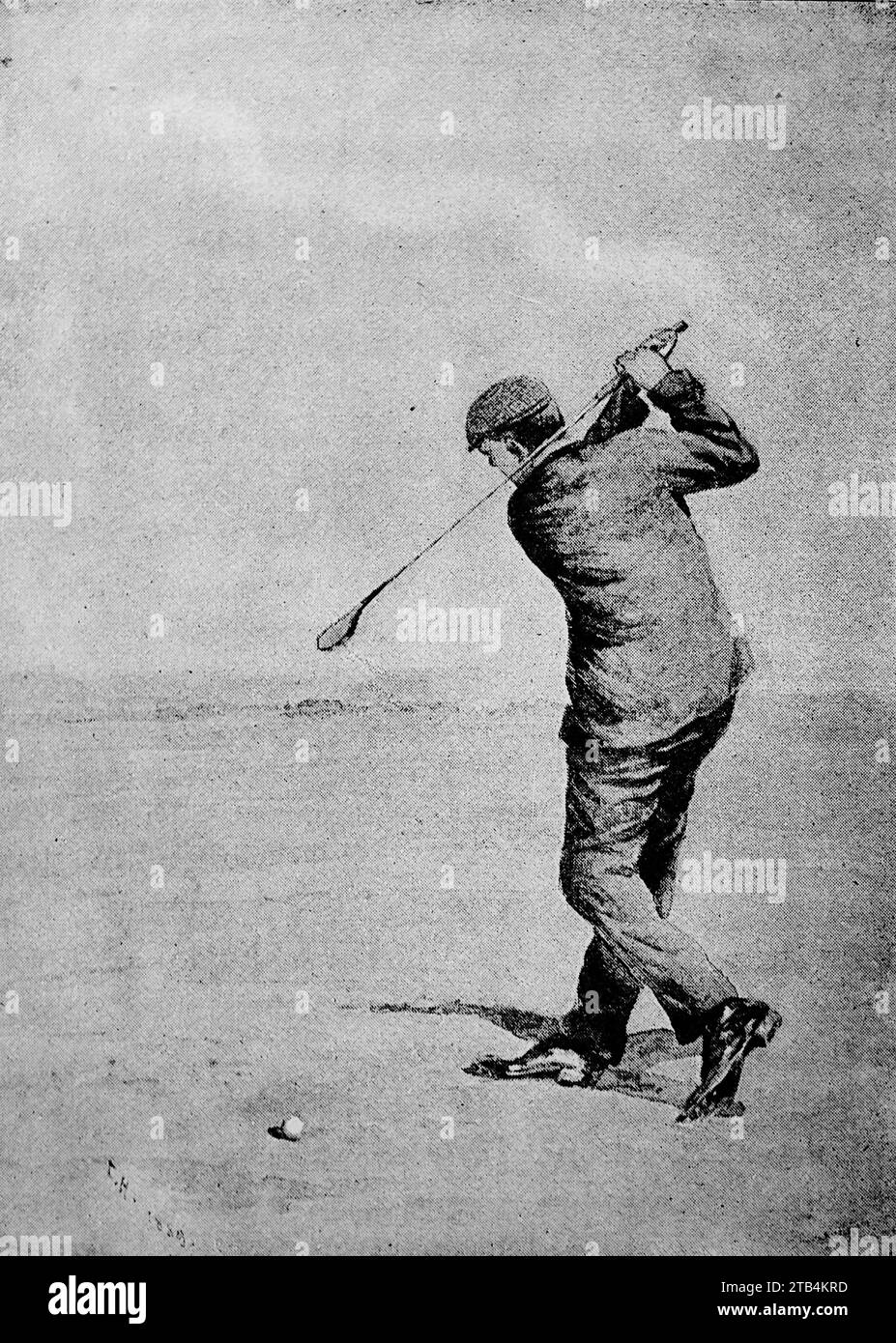 The St Andrews Swing.  From an illustration about golf, dating from 1889 to 1901. The history of golf is a long one. Though its origins are disputed, historians are generally agreed that what is known as “modern” golf began in the Middle Ages in Scotland. It was not until the mid to late nineteenth century that this sport became more popular in wider Britain, the British Empire and then the United States. Over the years the humble golf ball and golf club have changed vastly. Stock Photo