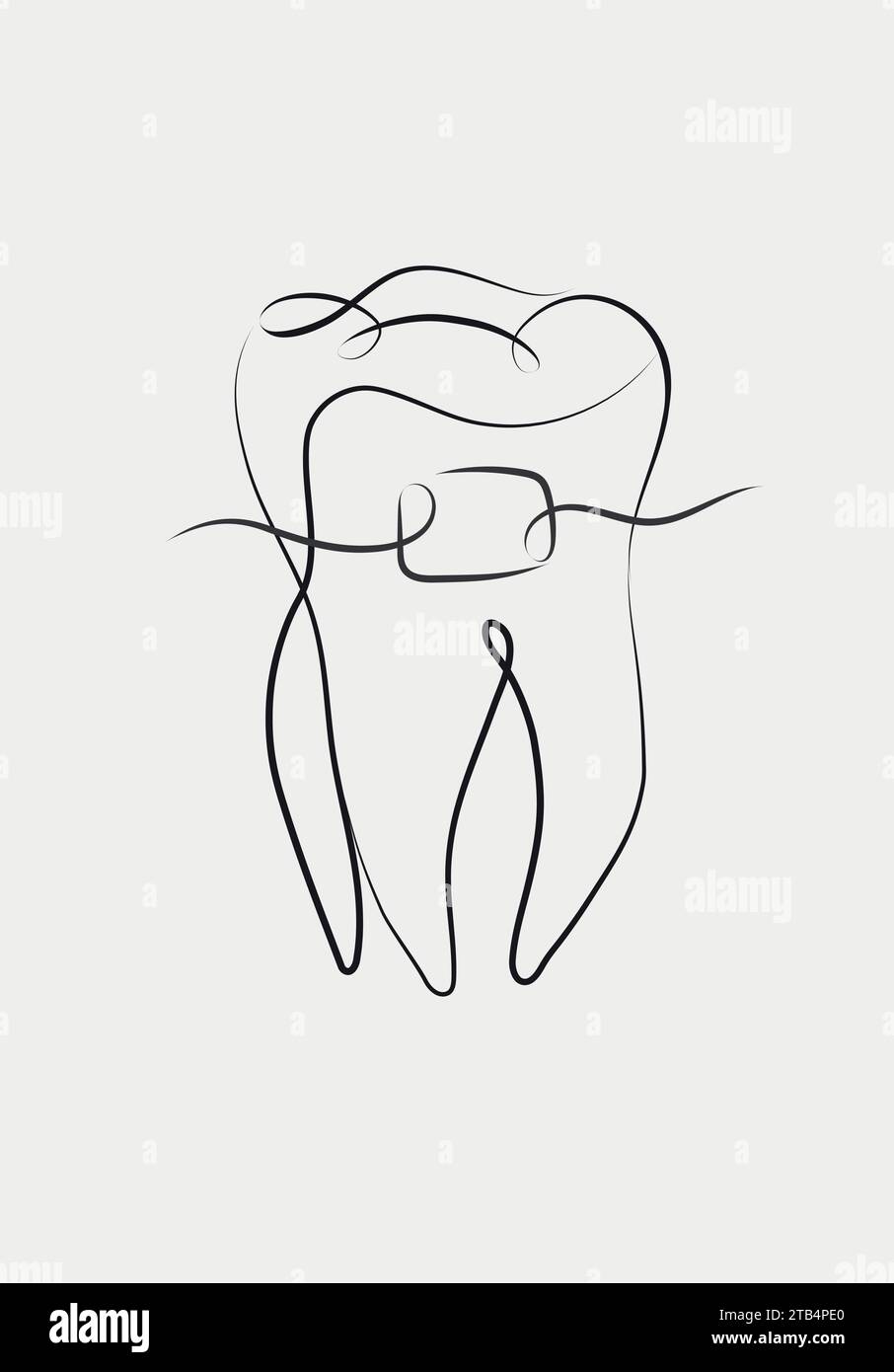 Tooth braces illustration in linear style drawing on white background