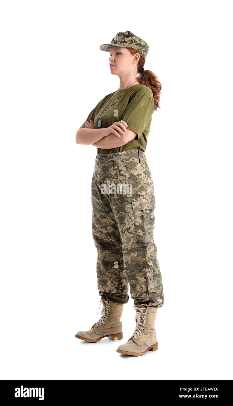 Young female soldier isolated on white Stock Photo - Alamy