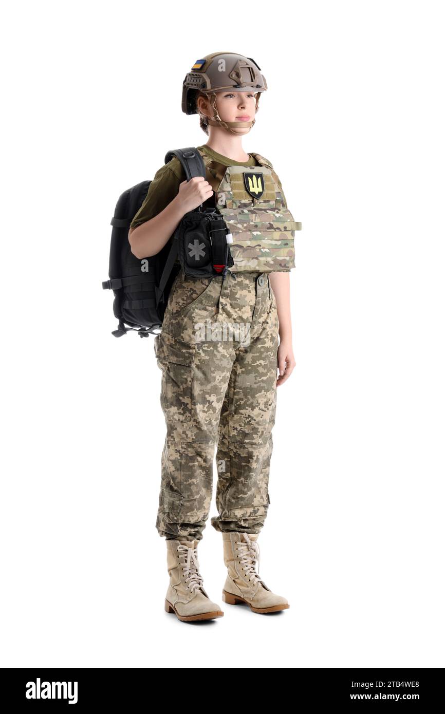 Young female soldier isolated on white Stock Photo - Alamy