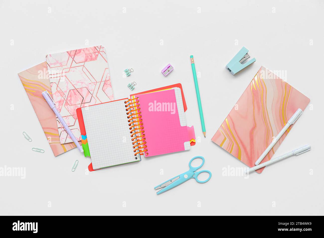 Composition with different school supplies on light background Stock Photo