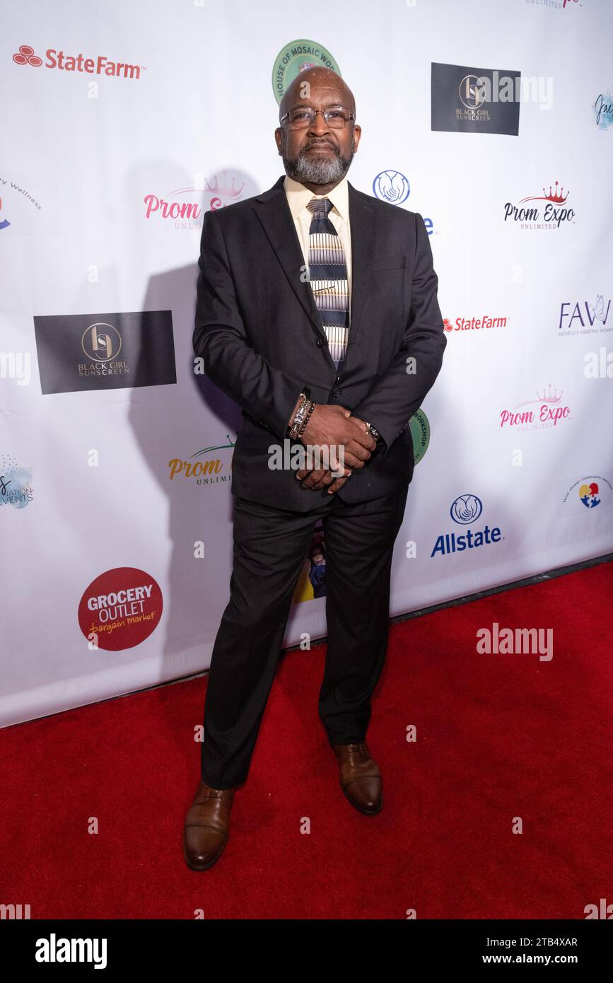 Los Angeles, California, USA. 2nd December, 2023. Terrell Harrison, Consultant/Trainer Distinguished Toast Masters (DTM) Youth & Adult Programs, attending the Prom Expo Unlimited Fundraiser to benefit foster youth at a private location in Los Angeles, California.   Credit: Sheri Determan Stock Photo