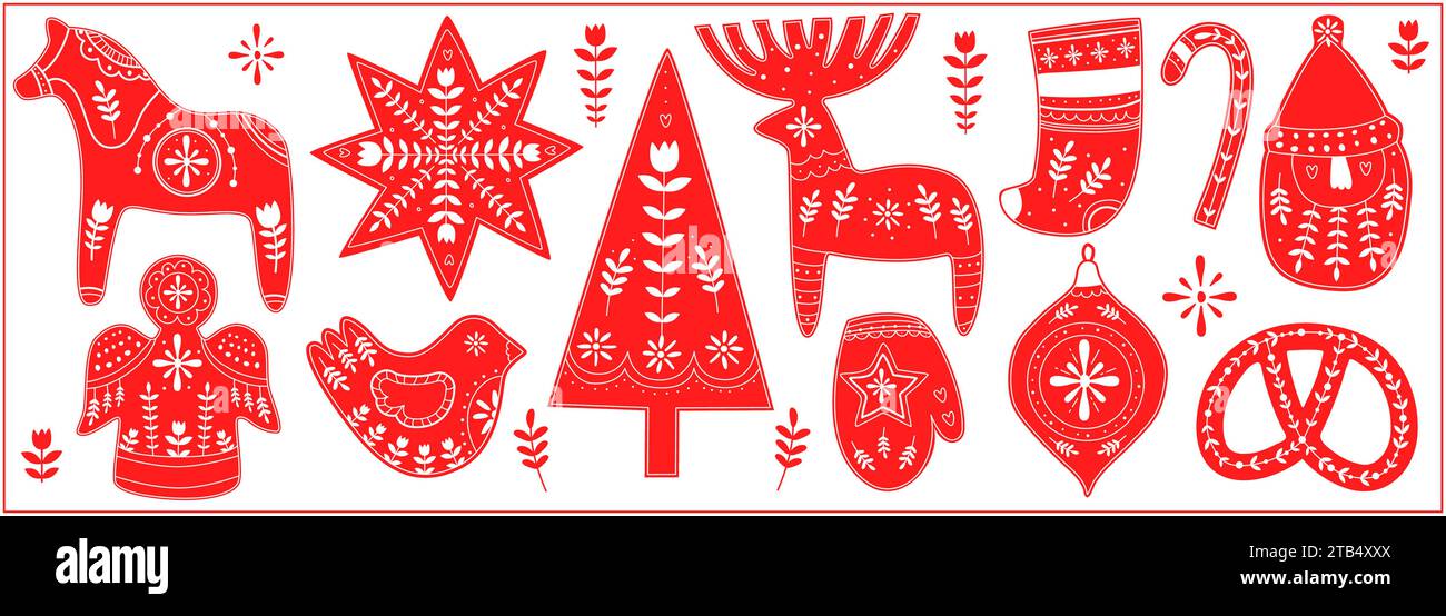 Scandinavian Christmas set on white background Stock Vector