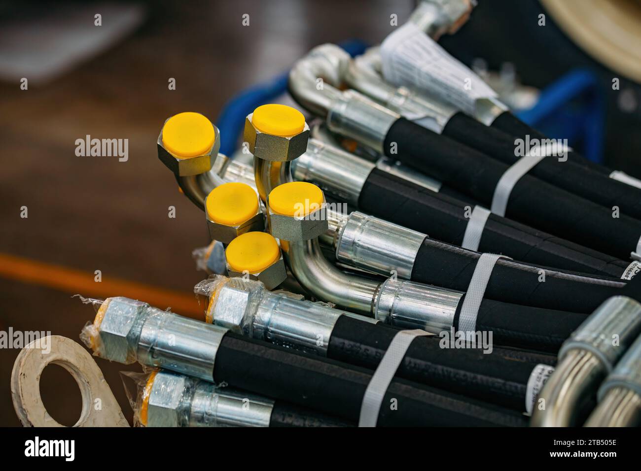 High pressure hydraulic hoses in warehouse Stock Photo Alamy