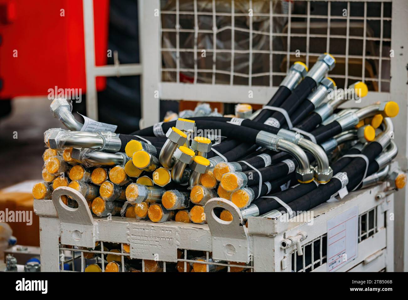 High pressure hydraulic hoses in warehouse Stock Photo Alamy