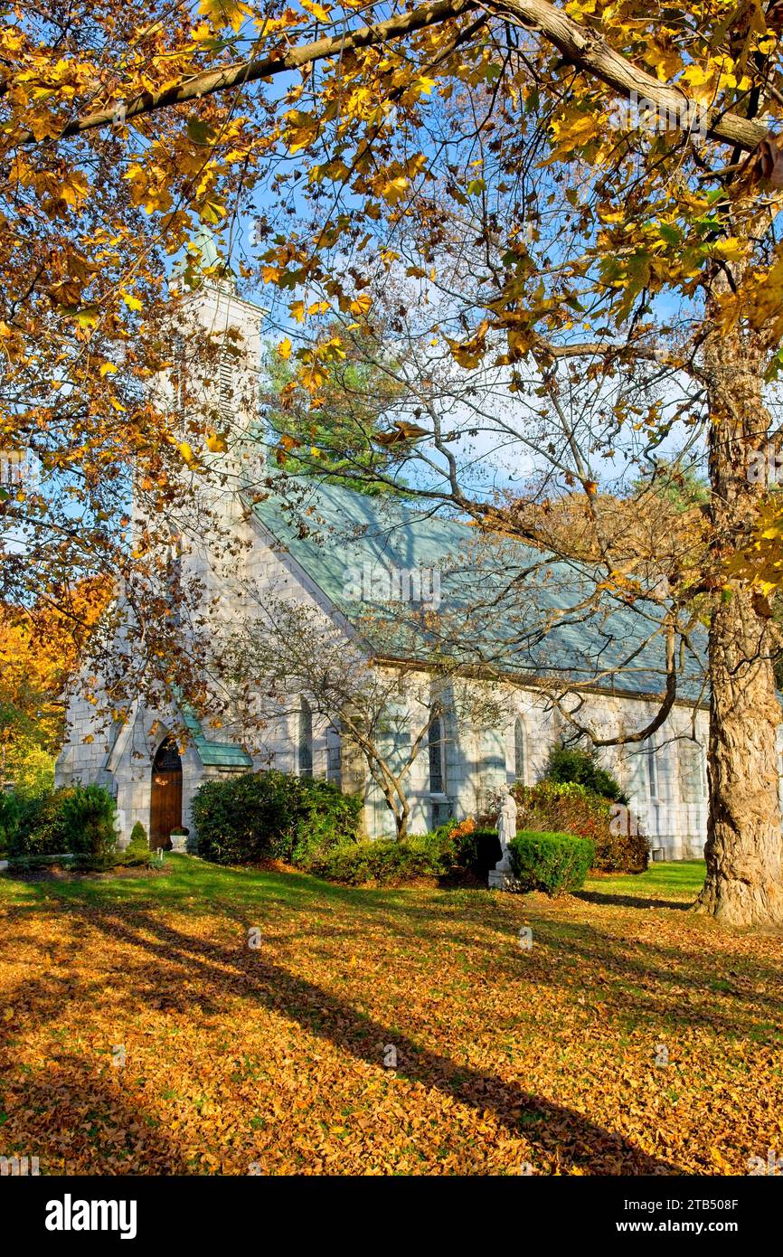 St Joseph’s 1862 Catholic Church surrounded in autumn color leaves in