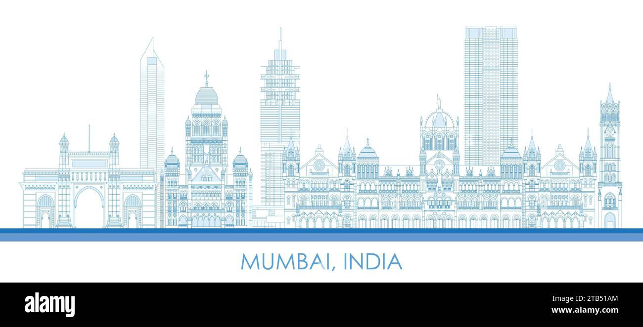 Outline Skyline panorama of city of Mumbai, India - vector illustration Stock Vector
