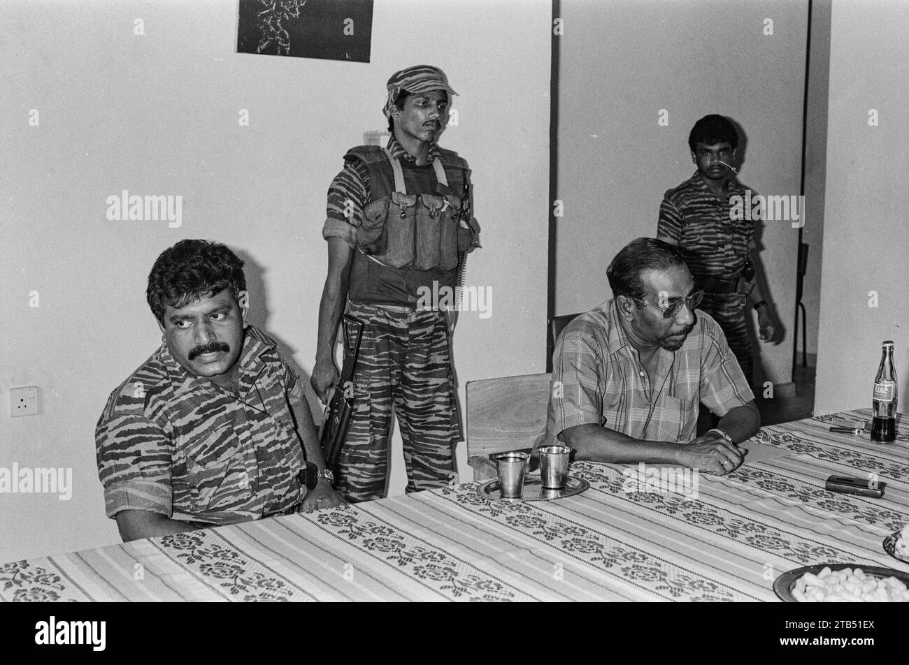 The Liberation Tigers of Tamil Eelam LTTE fought to create an independent Tamil state called Tamil Eelam in the northeast of the island, due to the continuous discrimination and violent persecution against Sri Lankan Tamils by the Sinhalese-dominated Sri Lankan Government. Leader Velupillai Prabhakaran cited violent incidents of the 1958 anti-Tamil pogrom during his childhood that led him to militancy. In 1975, he assassinated the Mayor of Jaffna Alfred Duraiappah in revenge for the 1974 Tamil conference incident. The LTTE was founded in 1976 as a reaction to the Sri Lankan Constitution 1972 Stock Photo
