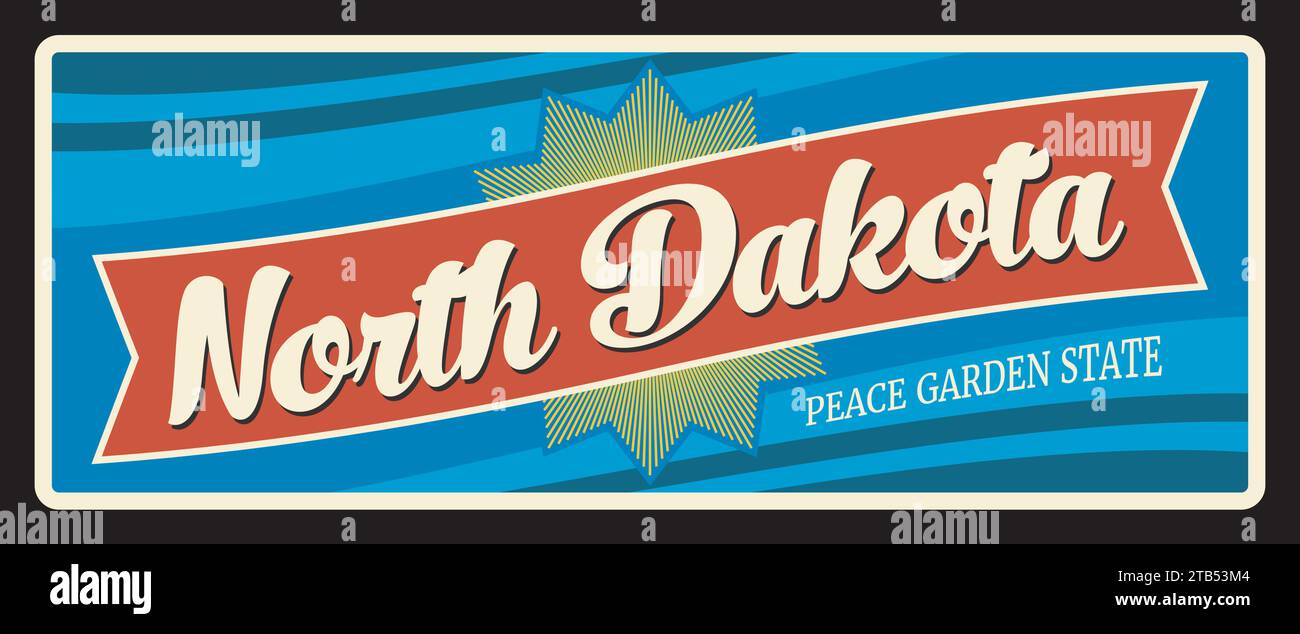 North Dakota peace garden state, old travel plate. United States of