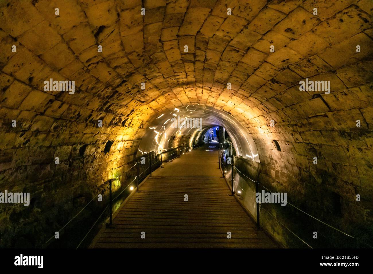 The Templar Tunnel in the Old City of Acre, Israel. Stock Photo