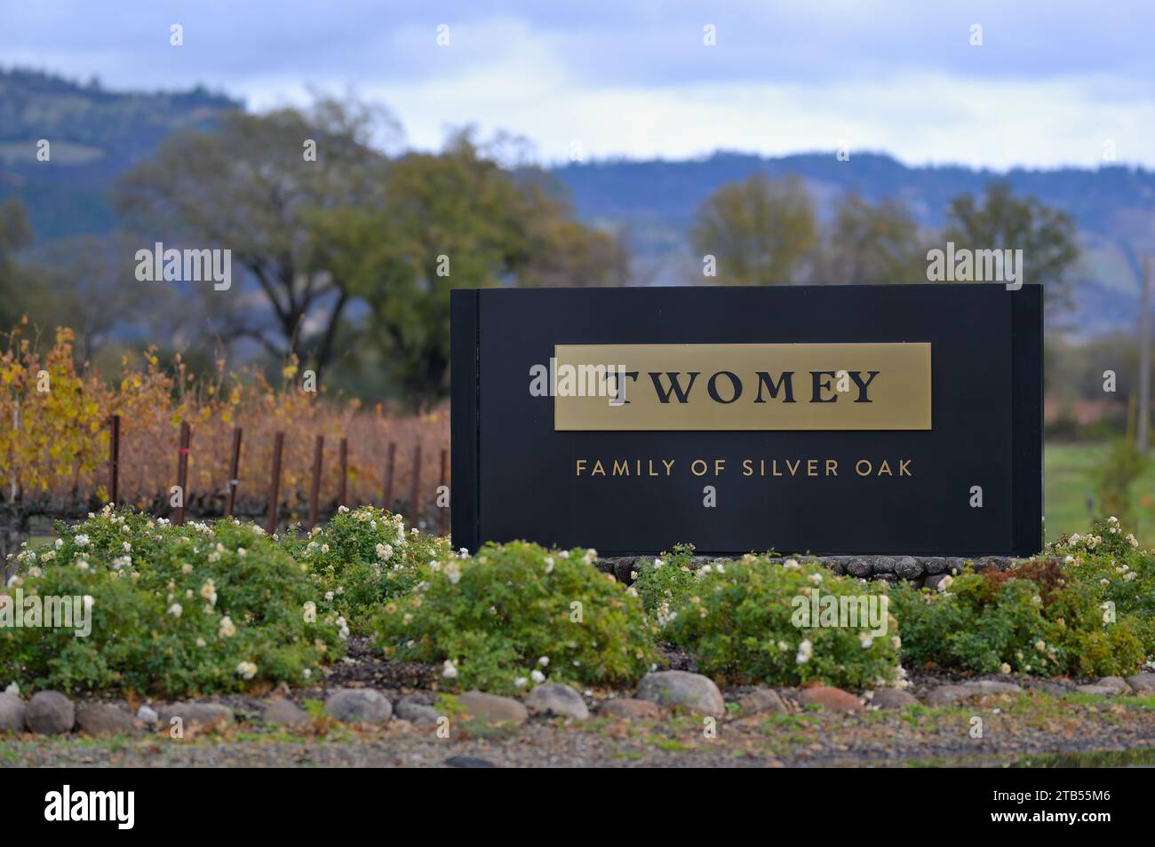 The Twomey Cellars during a late fall day at the northern Napa Valley AVA, Calistoga CA Stock Photo