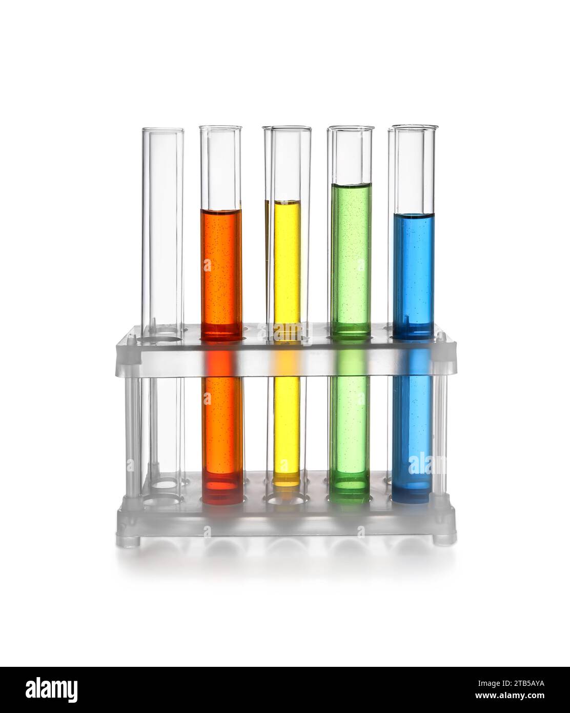 Test tubes with colorful liquids in stand isolated on white Stock Photo ...