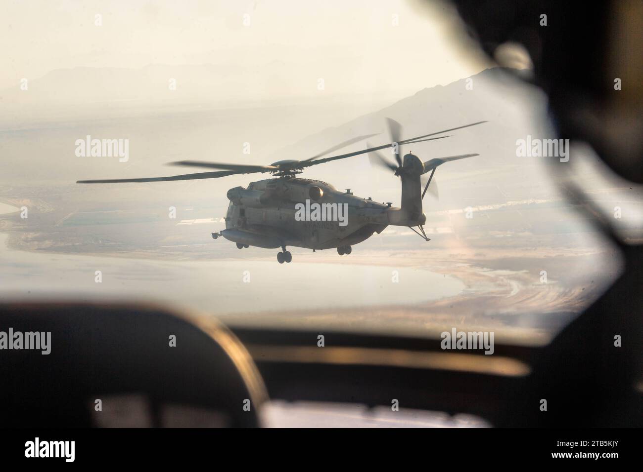A U.S. Marine Corps CH53E Super Stallion helicopter with Marine Heavy