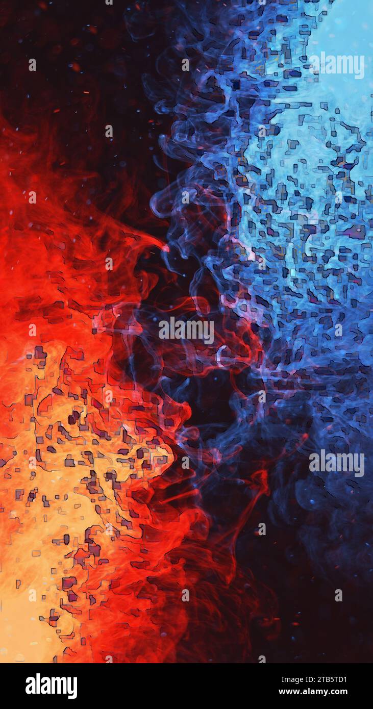 Ice fire flame smoke grain texture red blue cloud Stock Photo