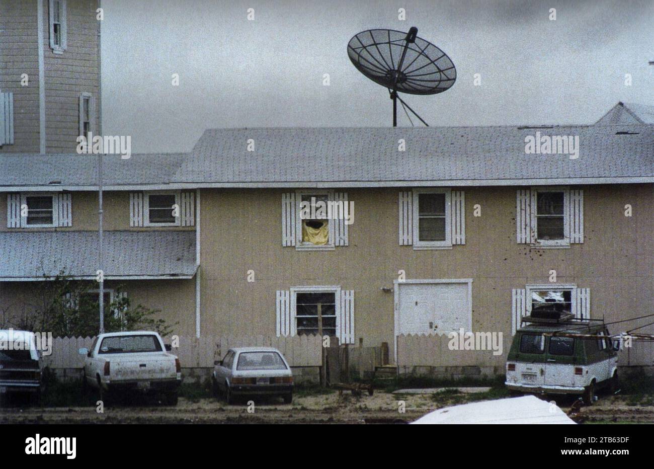 Waco Siege – Front of Mount Carmel residence after shootout with ATF agents. Stock Photo