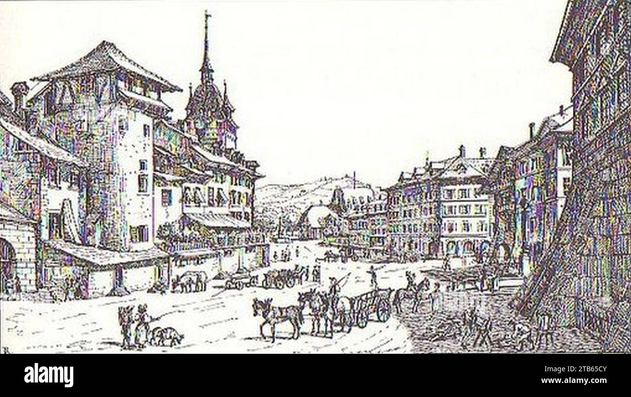 Waisenhausplatz und Bärenplatz in 1824. Stock Photo