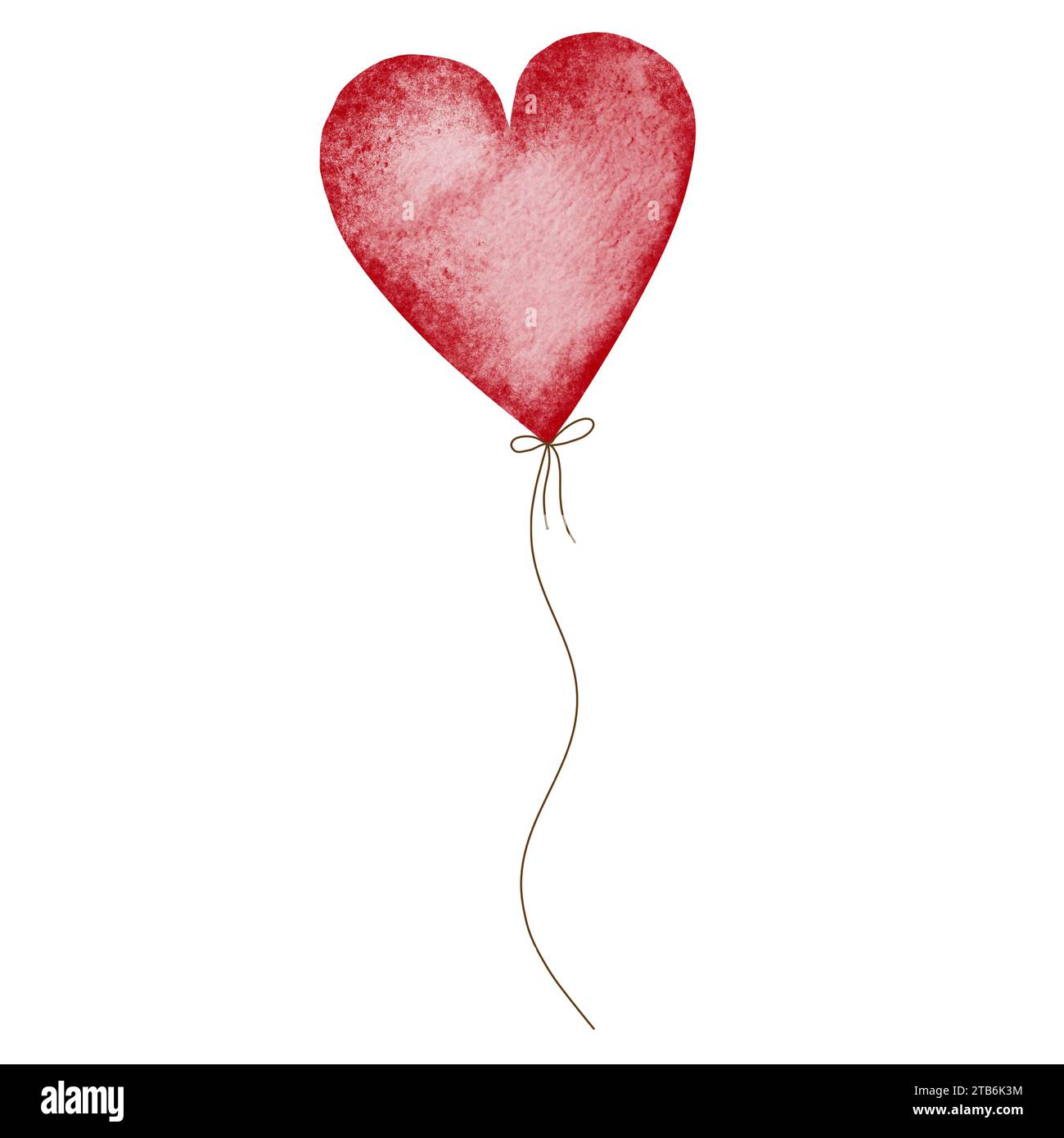 Watercolor red heart-shaped balloon on a ribbon. Cute design for ...