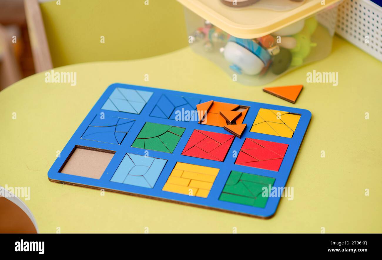 Study of color and shape. Matching game. Montessori methodology tool