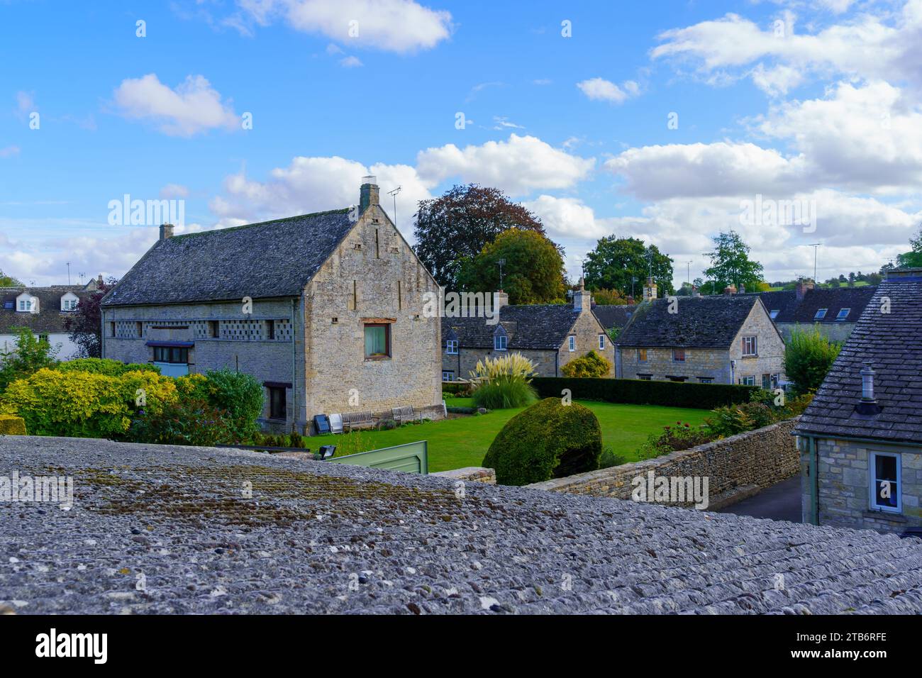 View of typical houses in Northleach, the Cotswolds region, England, UK