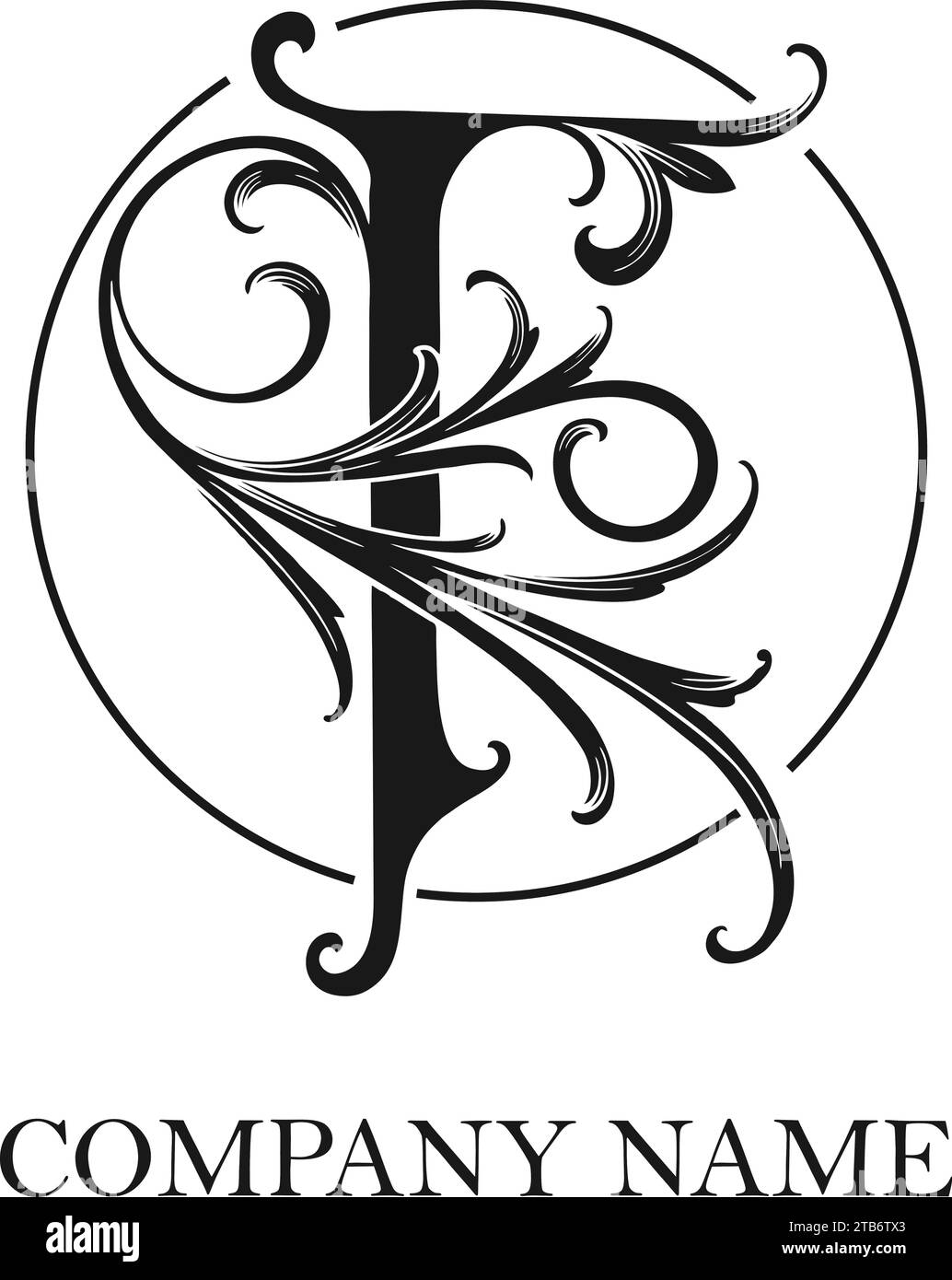 Timeless letter T vintage flourish elegant monogram logo silhouette ...