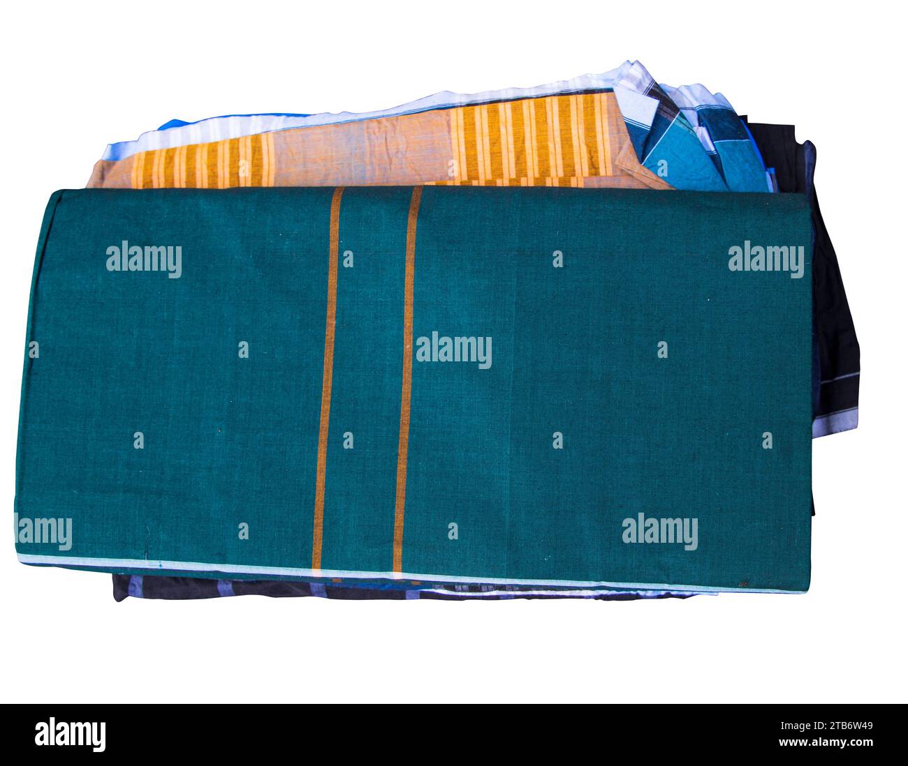 Folded Cotton Fabric Lungi Traditional Men's Fashion Lifestyle in Bangladesh isolated white Background Stock Photo