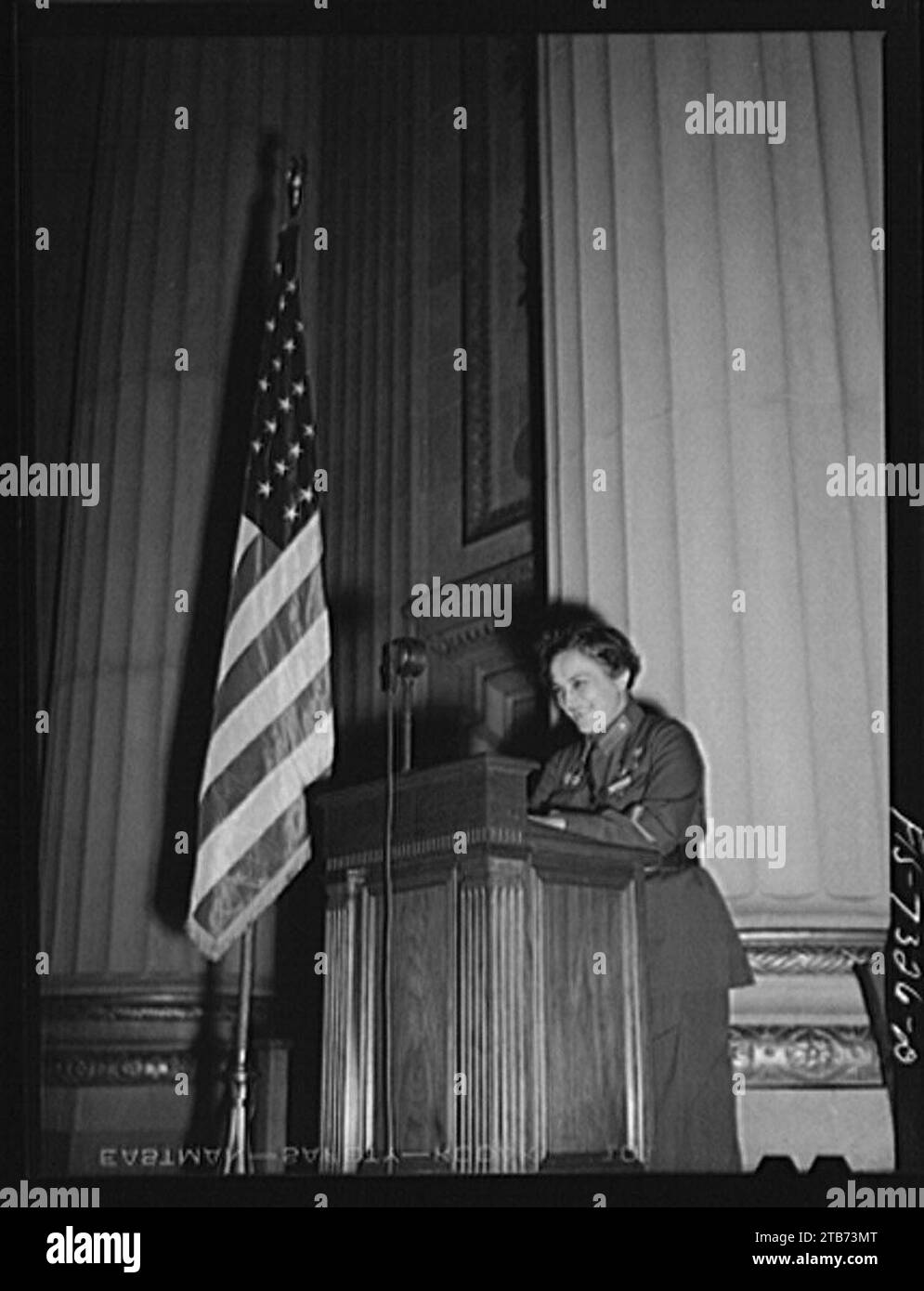 Washington, D.C. International youth assembly. The delegate from Russia, Lyudmila Pavlichenko, is addressing the convention. Stock Photo