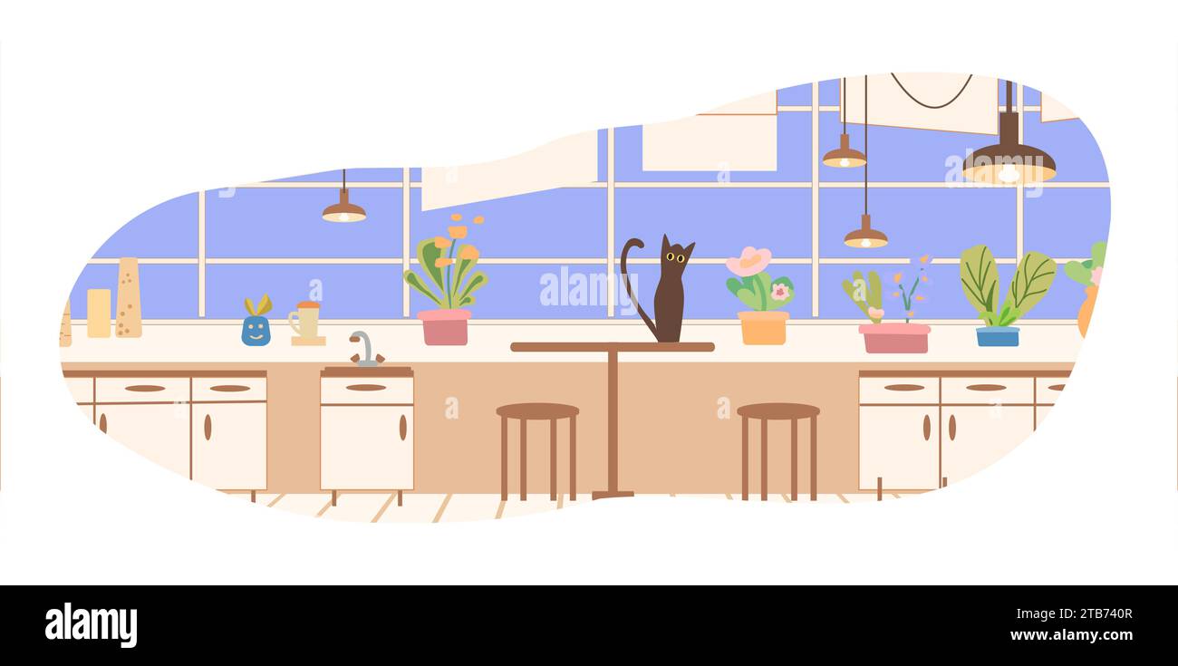 Pet cats and dogs in home apartment. Happy domestic animals flat vector ...