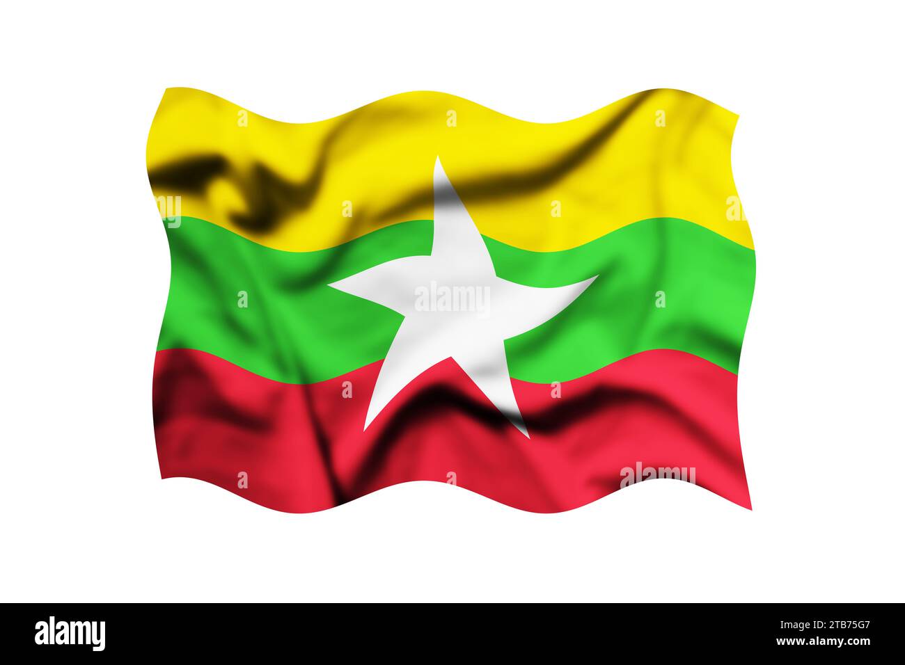 Waving the flag of MYANMAR on a transparent background. 3d rendering. Clipping Path Included Stock Photo