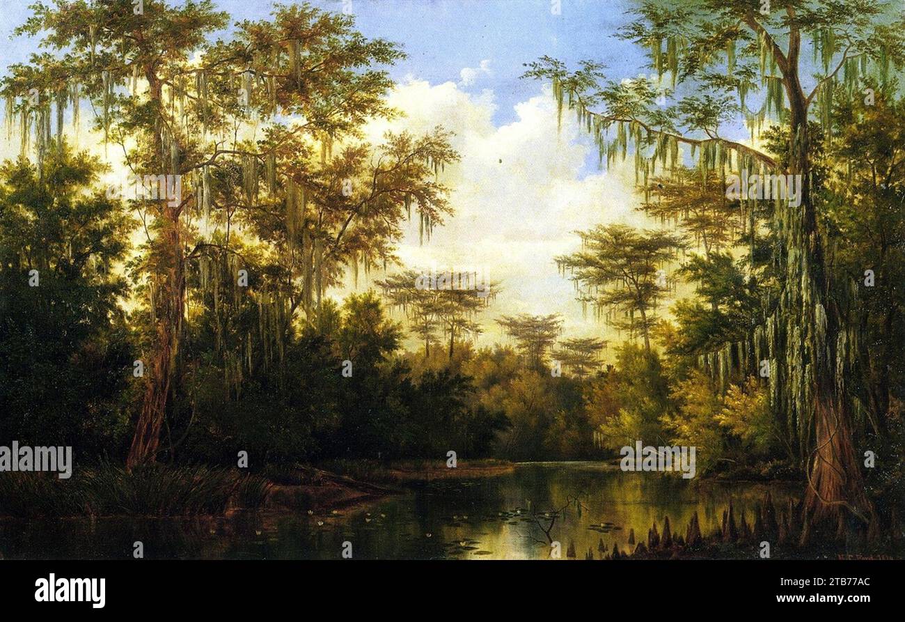 Water Lilies n Spanish Moss-Henry Chapman Ford. Stock Photo