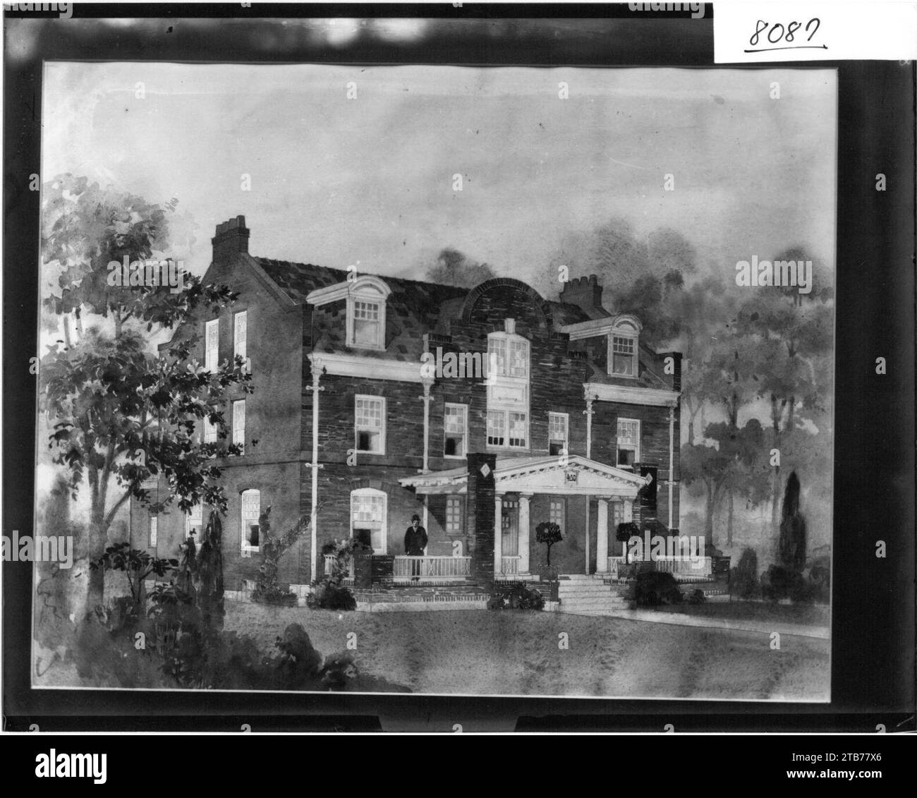Watercolor painting of Phi Delta Theta house 1907 (3194656795 Stock