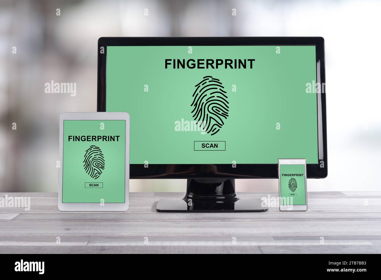 Internet security concept shown on different information technology devices Stock Photo