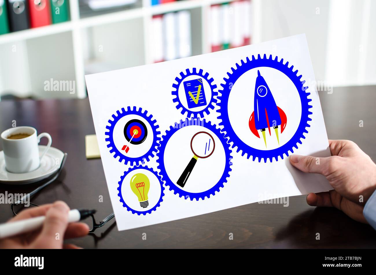 Hand holding a paper showing business process concept Stock Photo - Alamy
