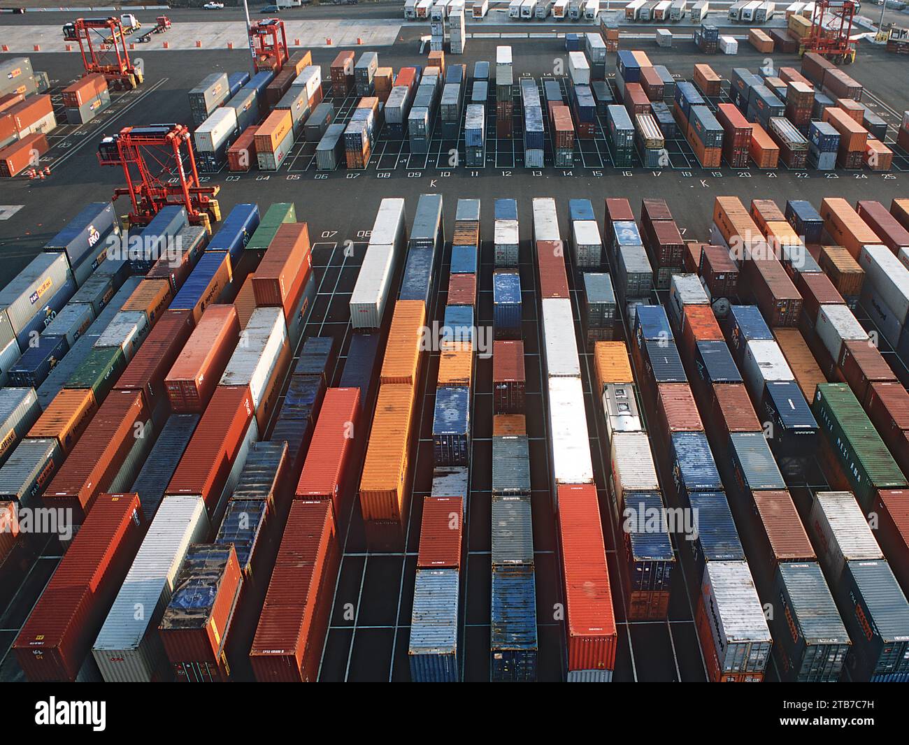 Containers at a Port Elevated View Stock Photo