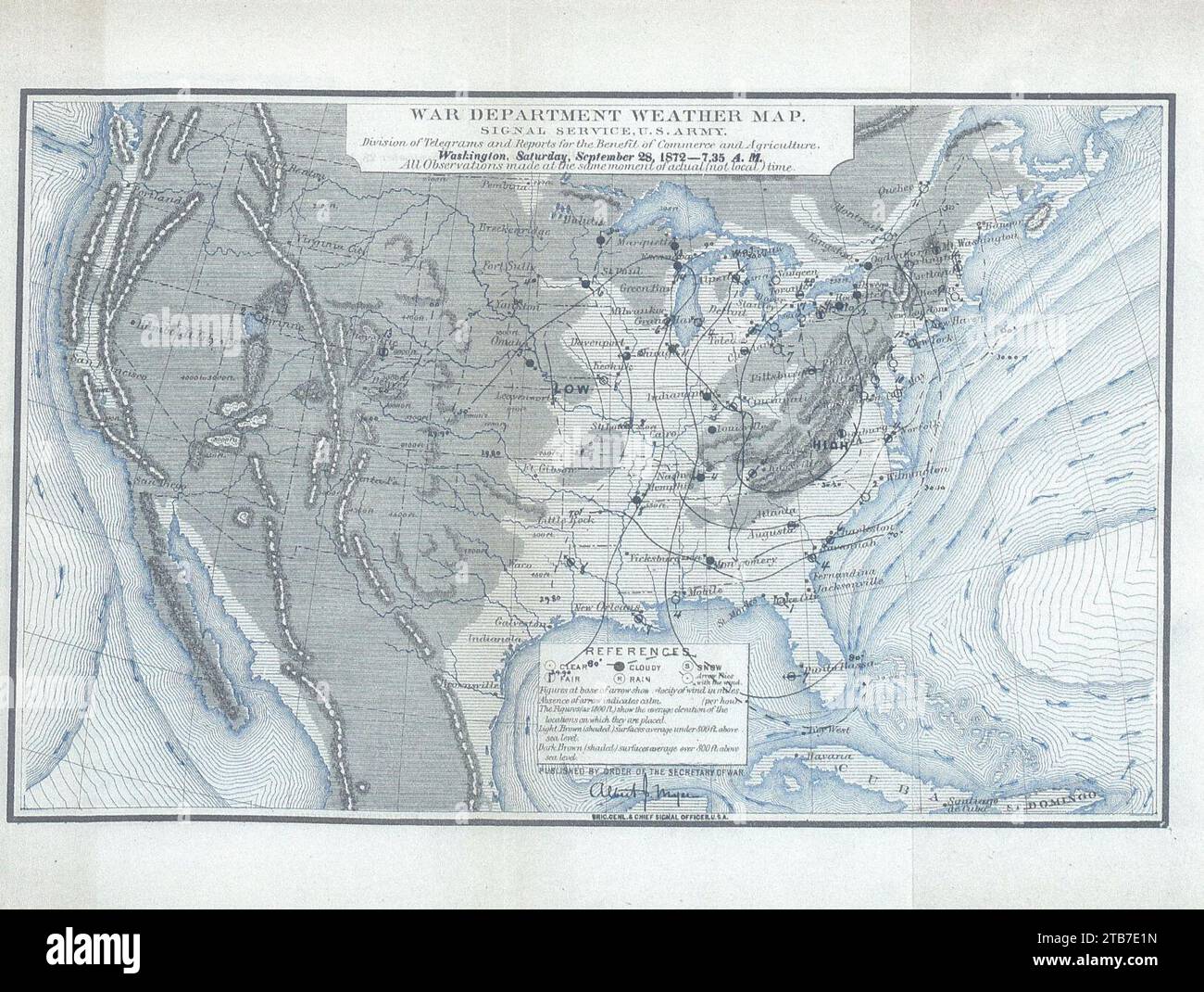 Weather Map United States 1872 - Weather Map United States 1872 Albert J Myer 2TB7E1N