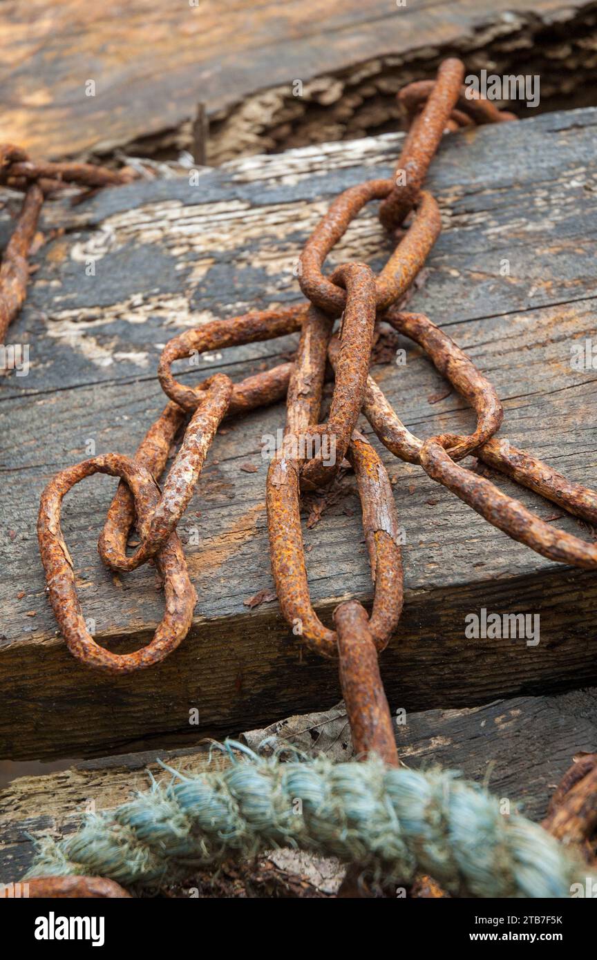 Rusted chains and weathered textures Stock Photo - Alamy