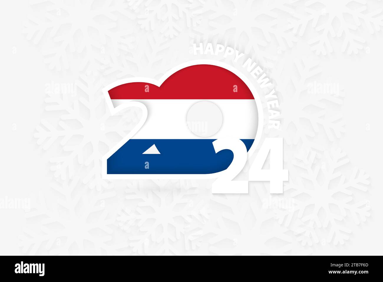 New Year 2024 for Netherlands on snowflake background. Greeting Netherlands with new 2024 year
