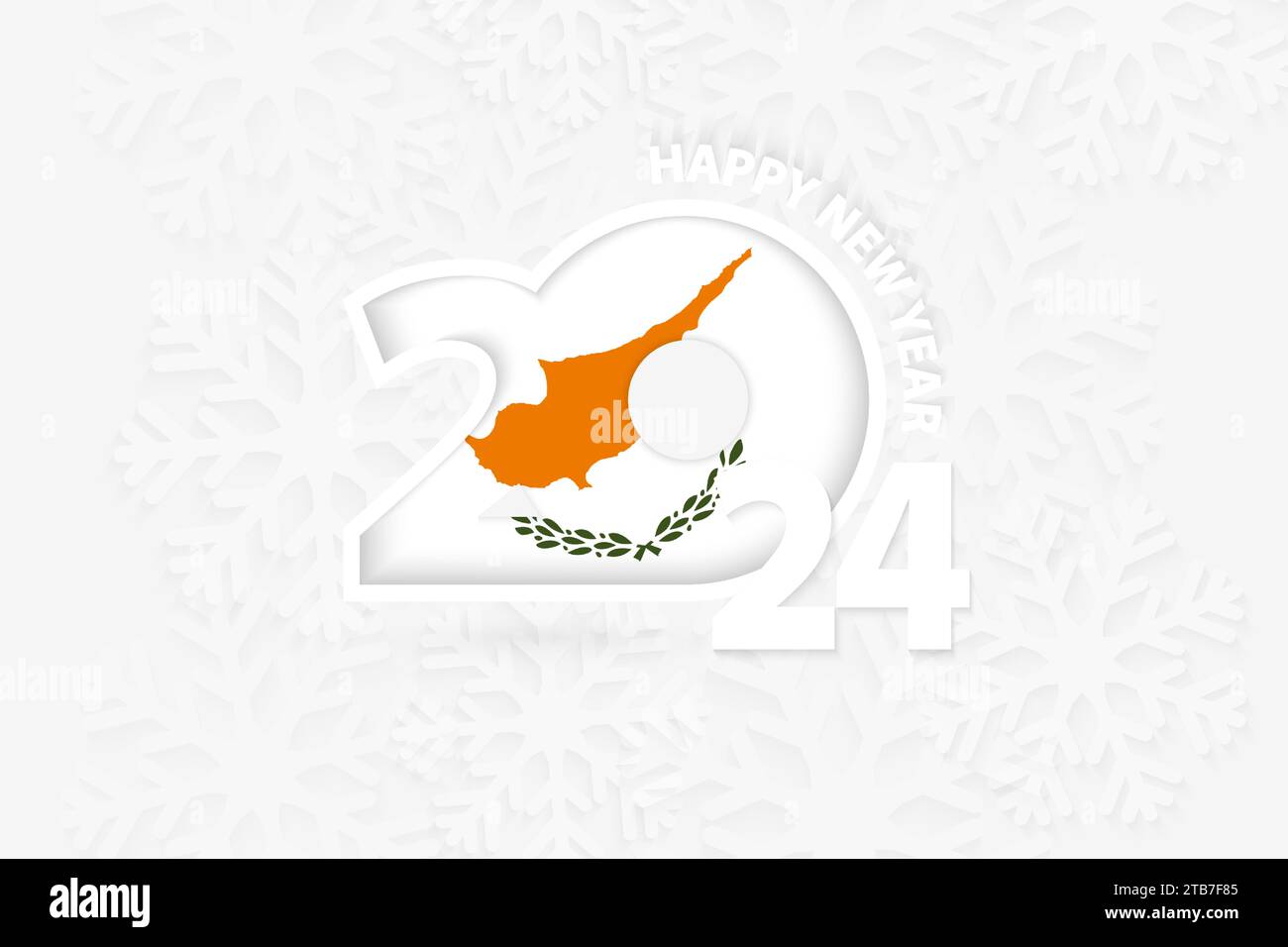 New Year 2024 for Cyprus on snowflake background. Greeting Cyprus with