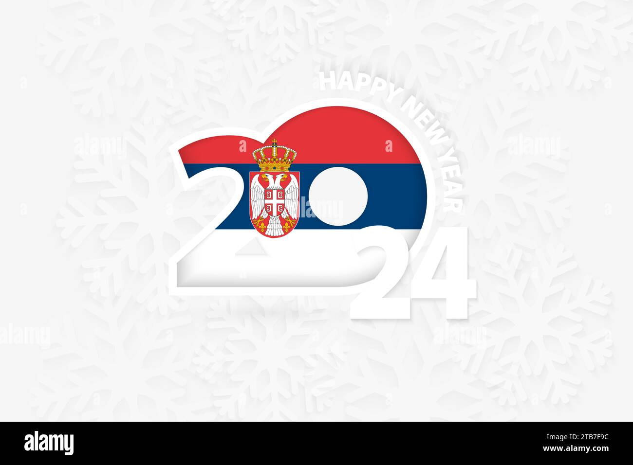 New Year 2024 for Serbia on snowflake background. Greeting Serbia with