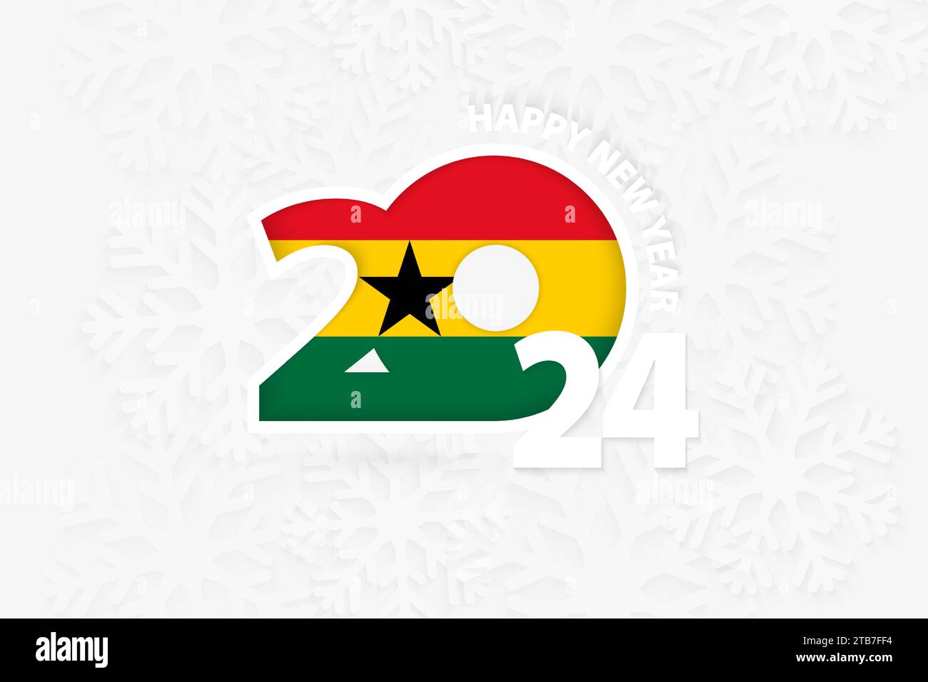 New Year 2024 for Ghana on snowflake background. Greeting Ghana with