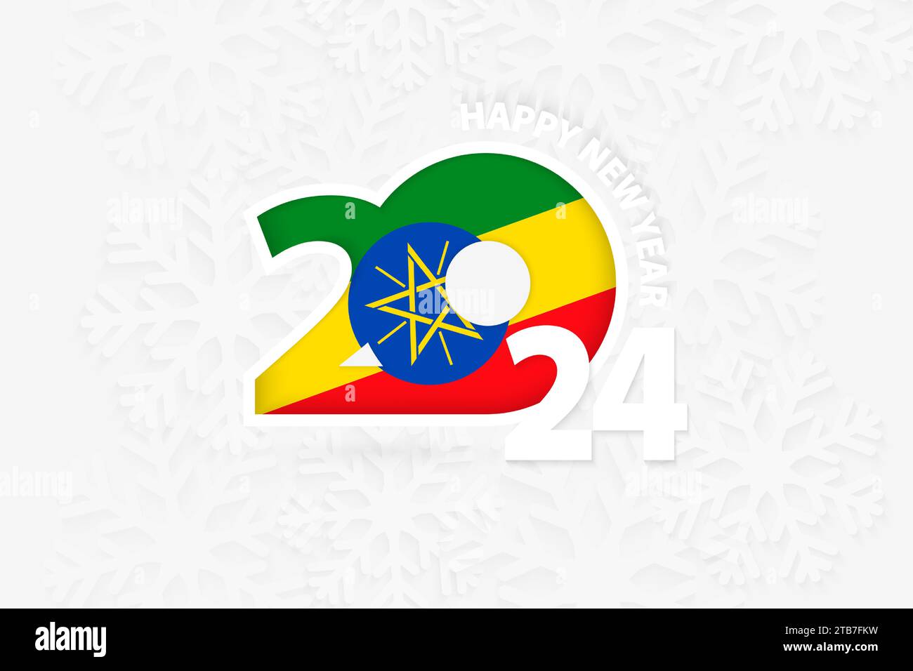 New Year 2024 for Ethiopia on snowflake background. Greeting Ethiopia