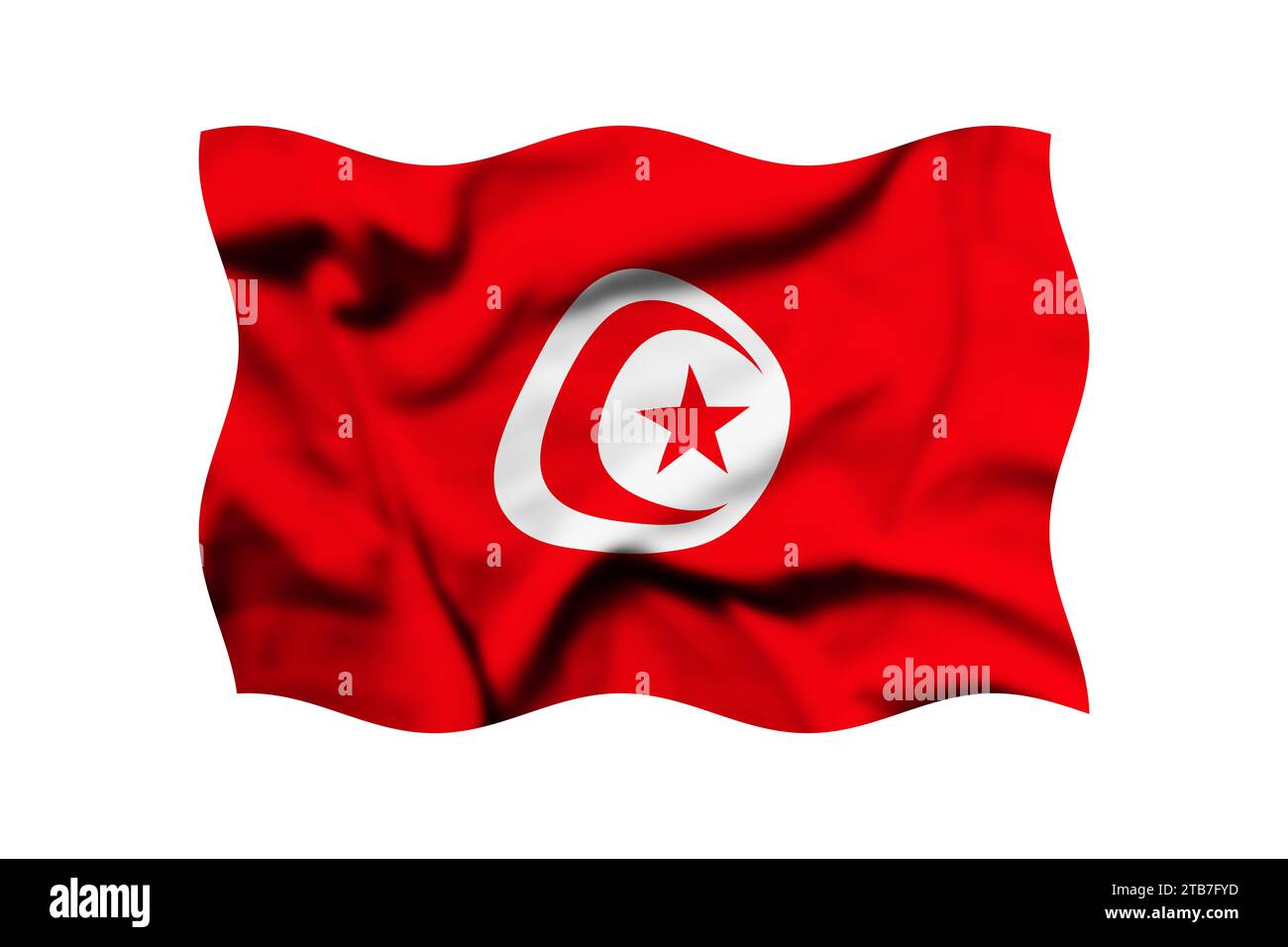 Waving flag of Tunisia isolated on a transparent background, 3d rendering. Clipping path included Stock Photo