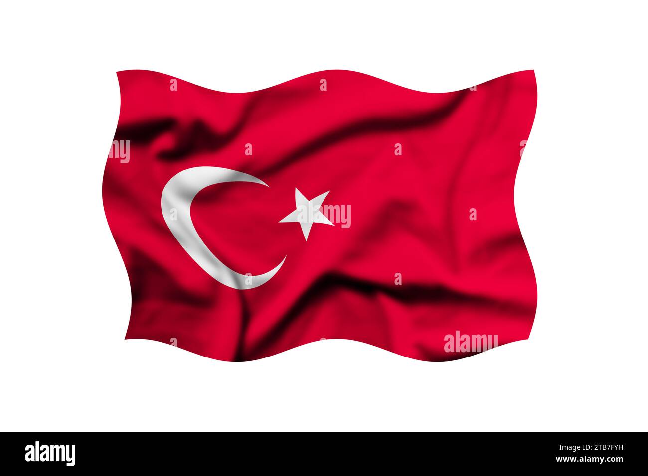 The flag of Turkey is waving in the wind on a transparent background. 3d rendering. Clipping path included Stock Photo