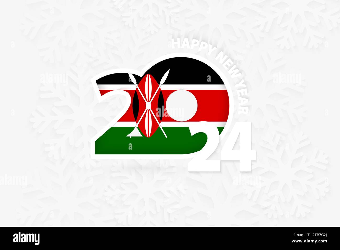 New Year 2024 for Kenya on snowflake background. Greeting Kenya with new 2024 year. Stock Vector