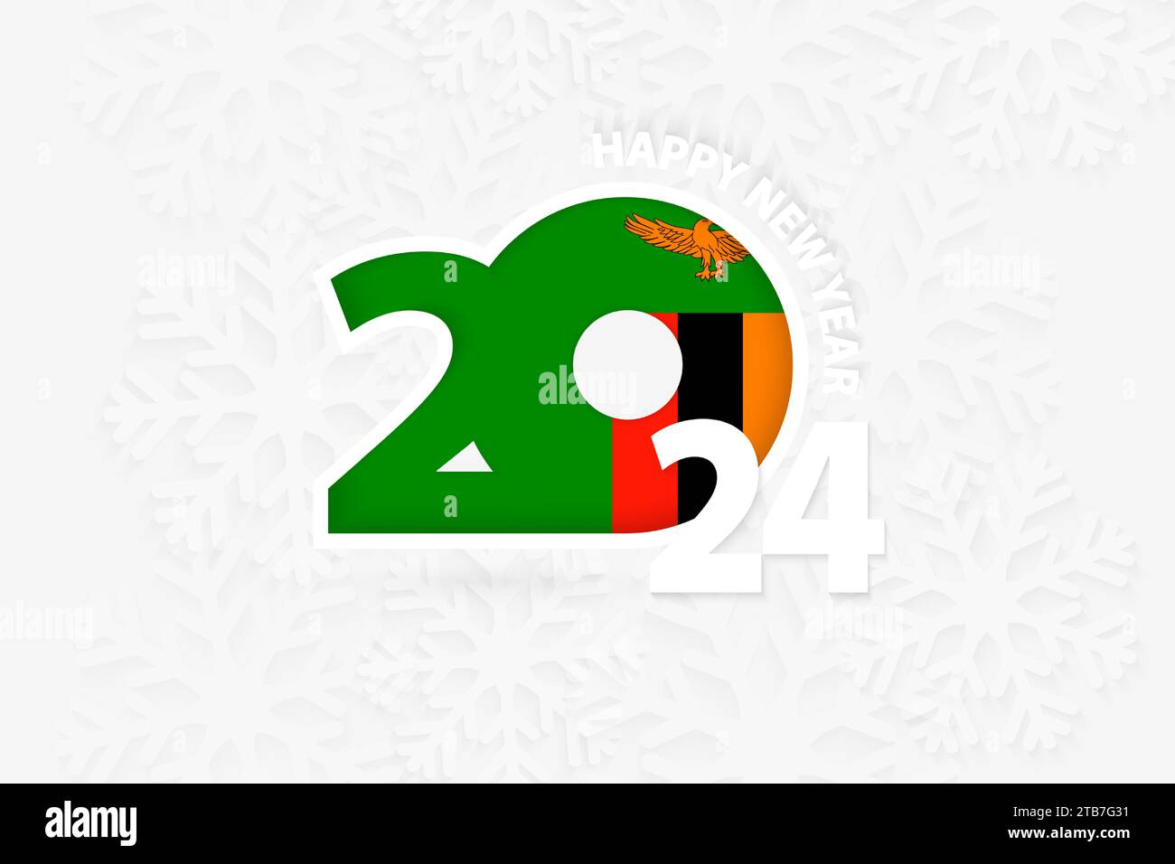 New Year 2024 for Zambia on snowflake background. Greeting Zambia with