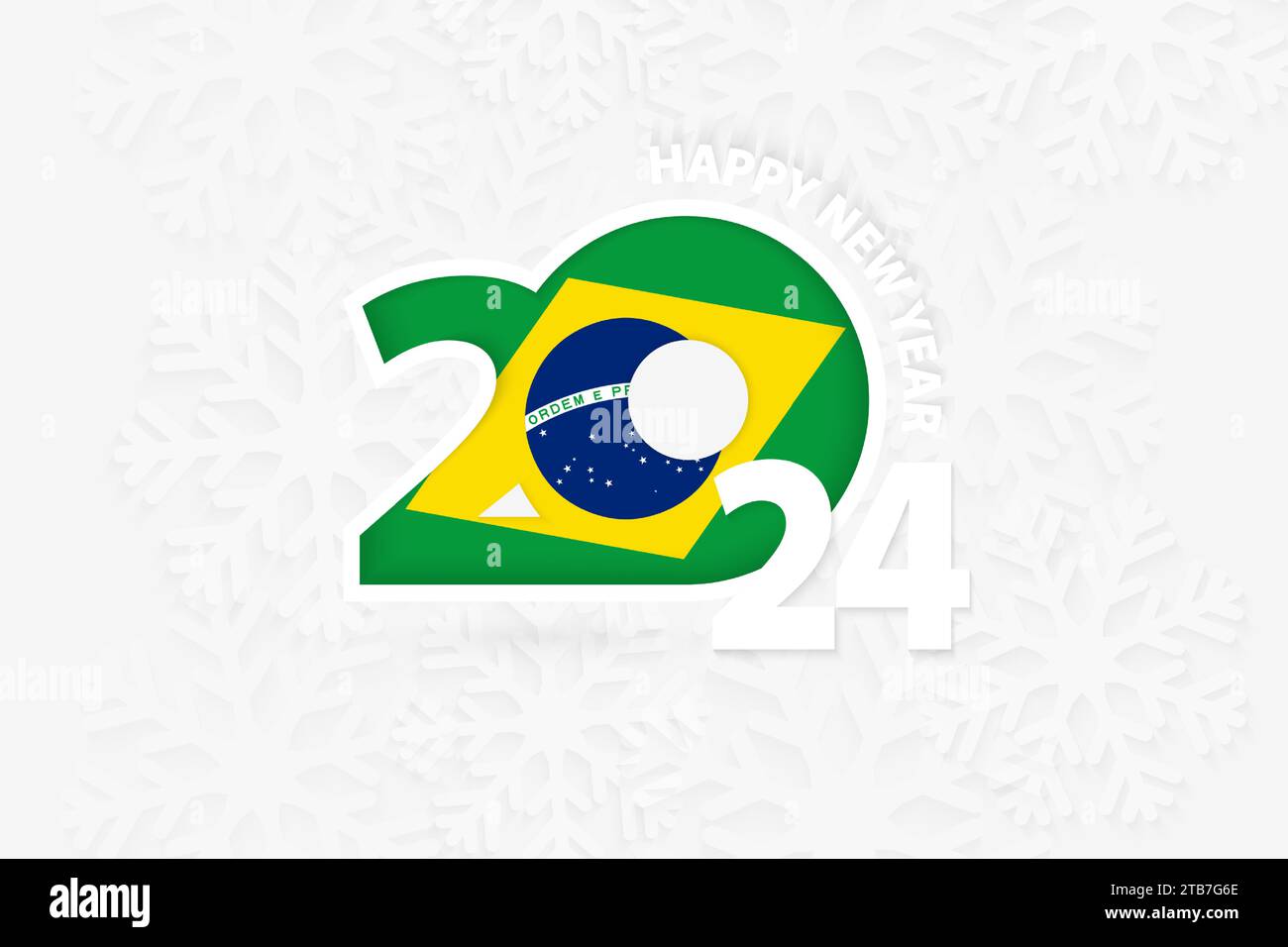 New Year 2024 for Brazil on snowflake background. Greeting Brazil with